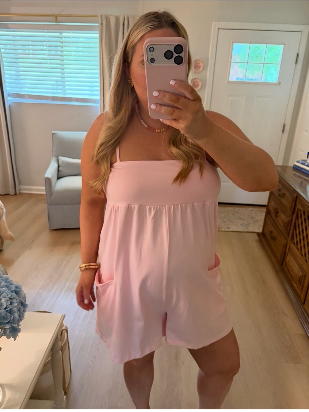 Women's Pink Spaghetti-Strap Romper